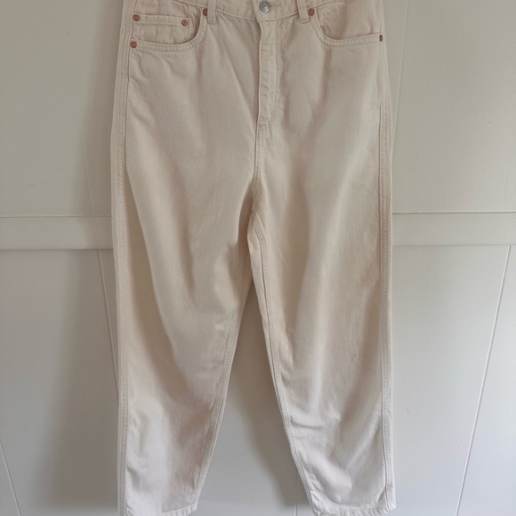 Mango Women's High Rise Tapered Jeans (Cream) - Picture 1 of 8